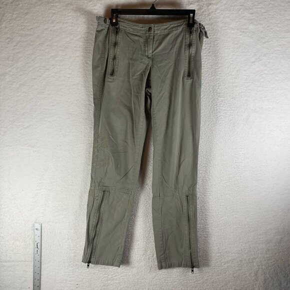 Da-Nang Pants - Da-Nang Pants Women's Small Olive Green Floral Embroidery Mid-Rise Straight 9700